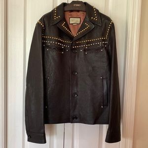 AUTHENTIC GUCCI Genuine leather men’s studded jacket Italian size 52, size Large